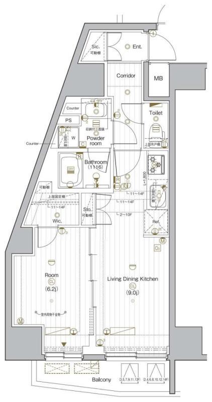 PREMIUM CUBE G 後楽園(1LDK/6階)の間取り写真