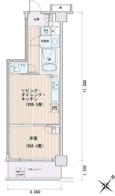 エスティメゾン豊洲レジデンス E棟(1LDK/2階)の間取り写真