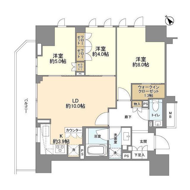 ザ・パークハウス&麹町レジデンス(3LDK/8階)の間取り写真