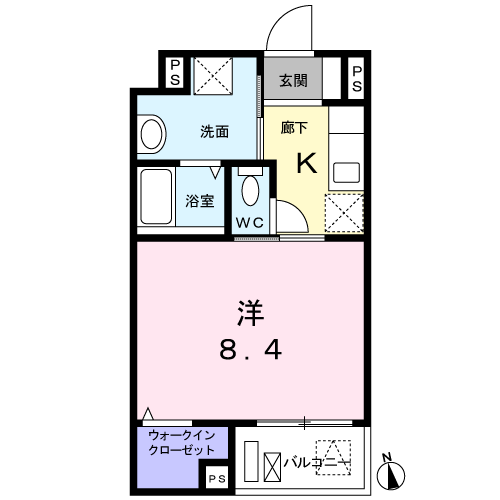サニーメゾンオオハシ(1K/2階)の間取り写真