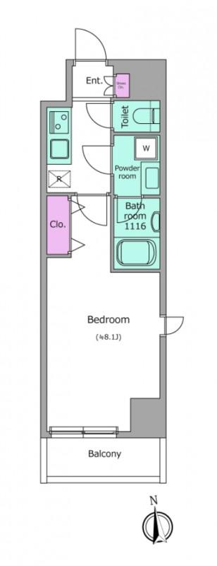 ドゥーエ蒲田南(1K/8階)の間取り写真