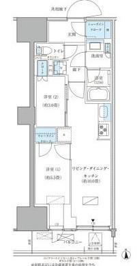 パークアクシス品川天王洲アイル(2LDK/10階)の間取り写真