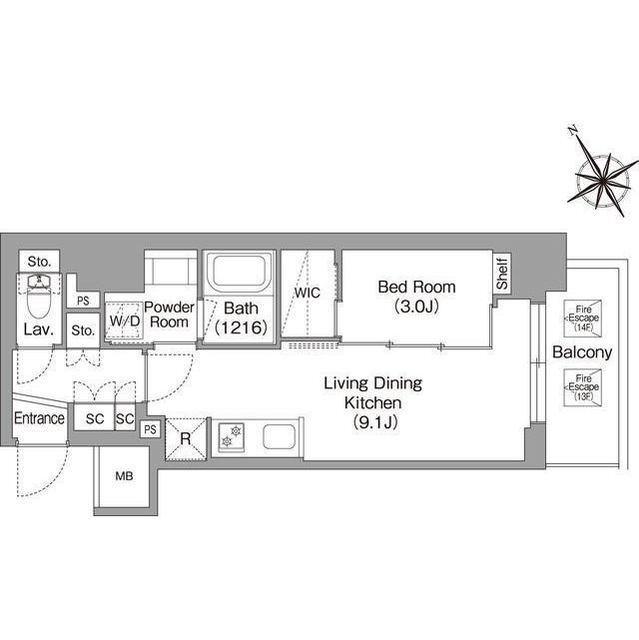 バウスフラッツ蔵前(1LDK/11階)の間取り写真