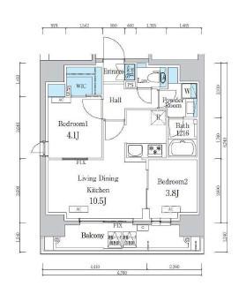 デュオフラッツ浅草蔵前(2LDK/8階)の間取り写真