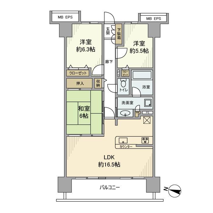 ラフィーネハイツ(3LDK/3階)の間取り写真