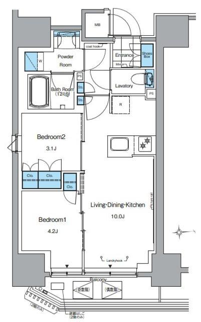 ルフォンプログレ田原町(2LDK/7階)の間取り写真