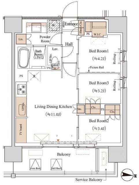 ブランシエスタ木場(3LDK/7階)の間取り写真
