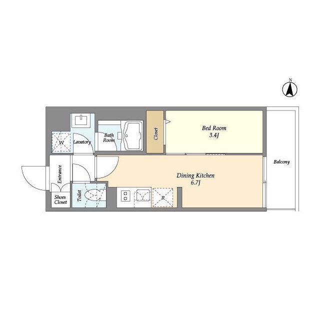 グランカーサ菊川(1DK/10階)の間取り写真