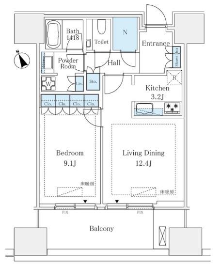 麻布台ヒルズレジデンスB(1LDK/8階)の間取り写真