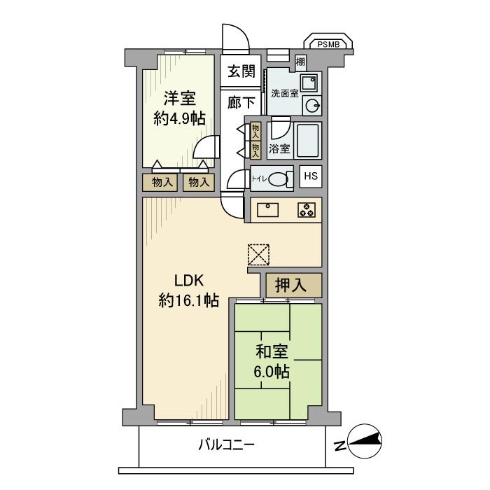日商岩井鶴見マンション(2LDK/5階)の間取り写真