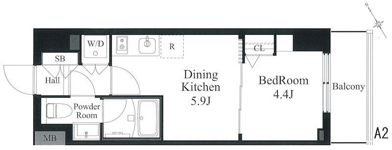 ラティエラ秋葉原(1DK/2階)の間取り写真