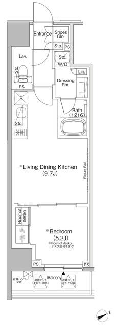 ザ・パークハビオ日本橋茅場町(1LDK/8階)の間取り写真