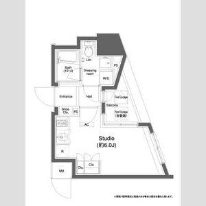 プラウドフラット白金高輪(ワンルーム/10階)の間取り写真