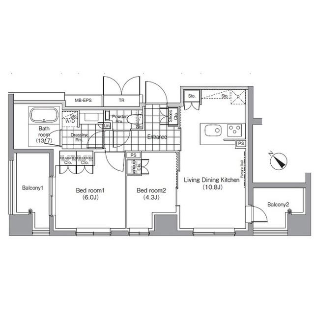 パークハビオ赤坂(2LDK/7階)の間取り写真