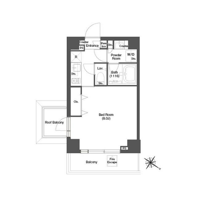 ディームス目黒行人坂(1K/6階)の間取り写真