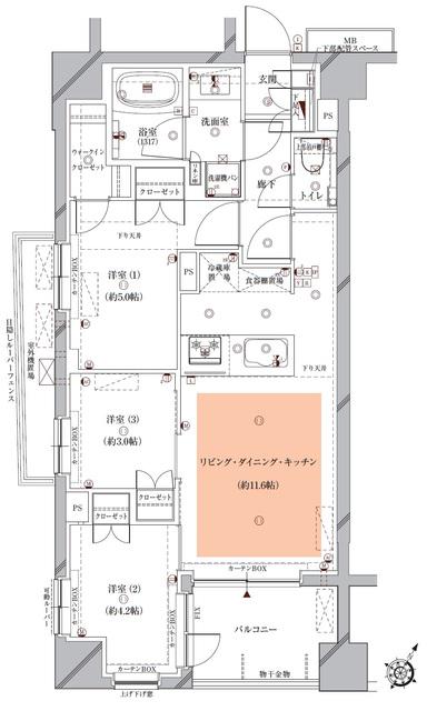OPUS RESIDENCE MEGURO SENZOKU(3LDK/1階)の間取り写真