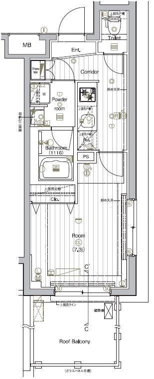 THE PREMIUM CUBE G 大崎(1K/5階)の間取り写真