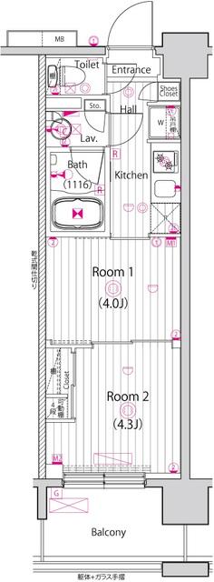 グランド・ガーラ東大島(2K/2階)の間取り写真