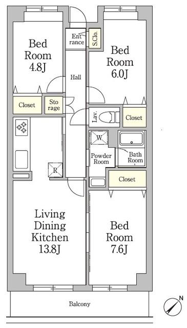 東雪谷マンション(3LDK/5階)の間取り写真
