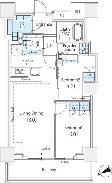 ザ・パークハウス三田ガーデン タワー棟(2LDK/1階)の間取り写真