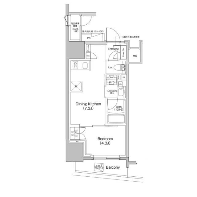 ザ・パークハビオ大森町(1DK/15階)の間取り写真