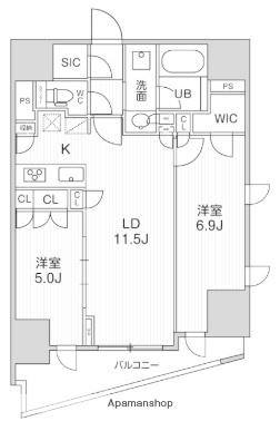 シーズンフラッツ大井町(2LDK/13階)の間取り写真