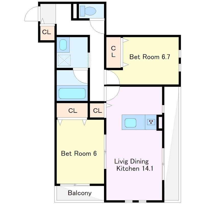 KIYORA武蔵小杉ウエスト(2LDK/1階)の間取り写真