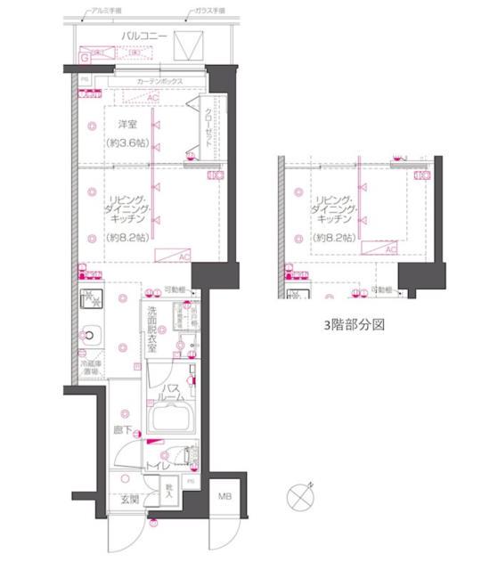 ZOOM下丸子(1LDK/2階)の間取り写真