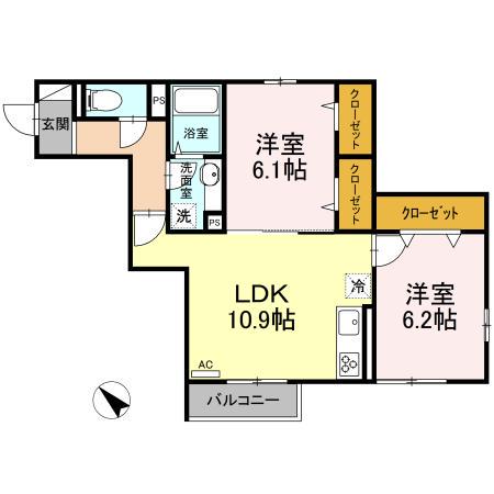 新川崎ヴィラージュA(2LDK/2階)の間取り写真