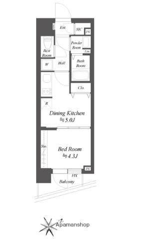 ブランシエスタ品川大井町パークエッジ(1DK/3階)の間取り写真