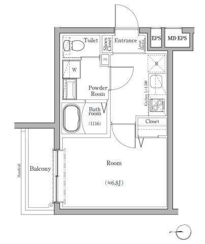 スカイコートソレア新丸子(1K/1階)の間取り写真