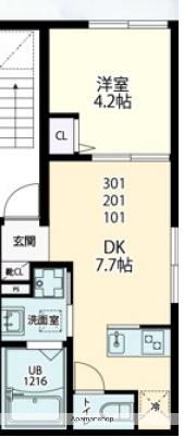 グレイスウィング(1DK/2階)の間取り写真