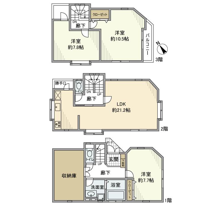 東急目黒線 西小山駅 徒歩5分 3階建 築25年(3LDK)の間取り写真