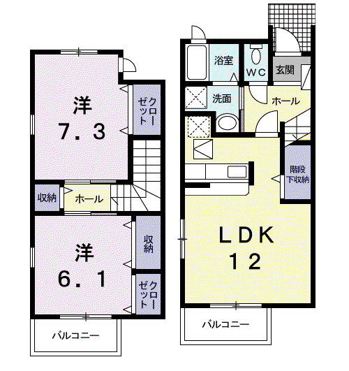 パレルモⅠ(2LDK/1階)の間取り写真