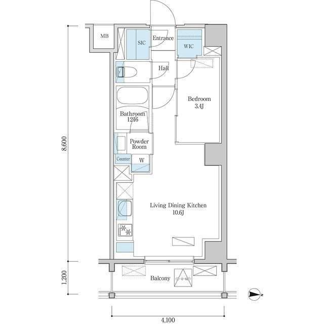 デュオフラッツ篠崎(1LDK/4階)の間取り写真