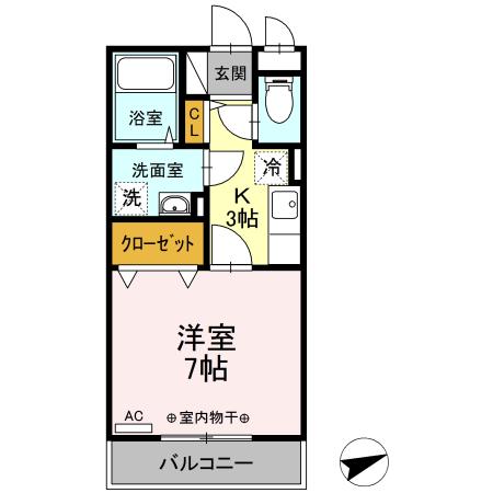 グランフィールドⅢ(1K/3階)の間取り写真