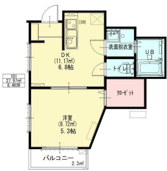 ナシオン平井(1DK/3階)の間取り写真