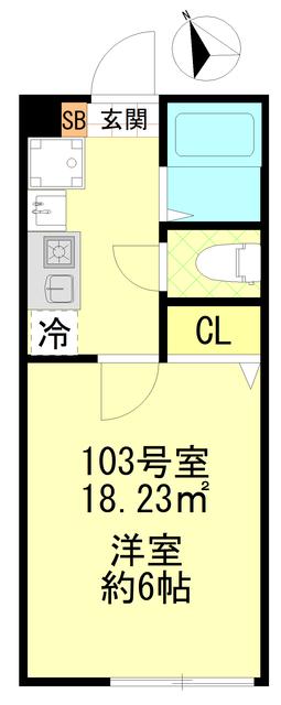 ガーデン一之江(1K/1階)の間取り写真