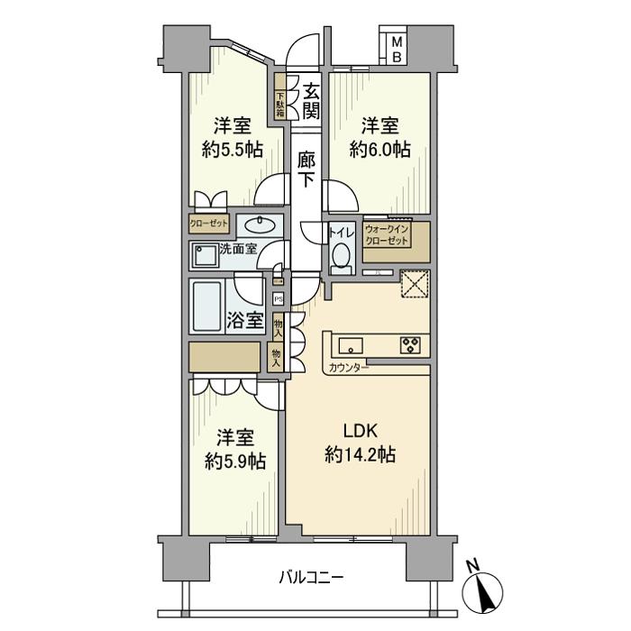 クレアホームズ船橋(3LDK/9階)の間取り写真