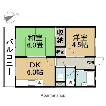 ハピネスタナカⅡ(2DK/2階)の間取り写真