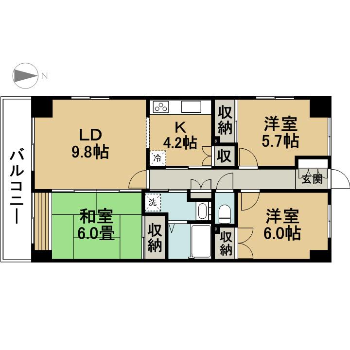 キャピタルコートⅦ(3LDK/6階)の間取り写真
