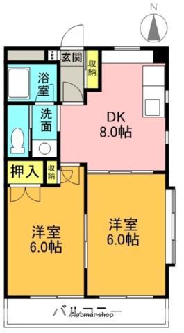 ビラメタリカニシアライ(2DK/3階)の間取り写真