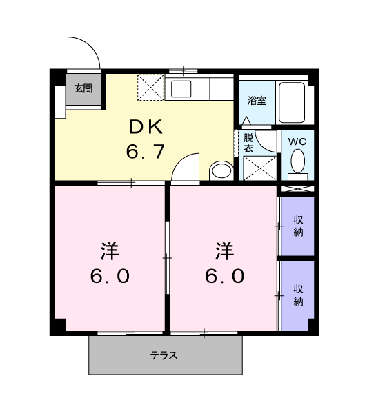 NEW・CITY TAKANO(2DK/1階)の間取り写真