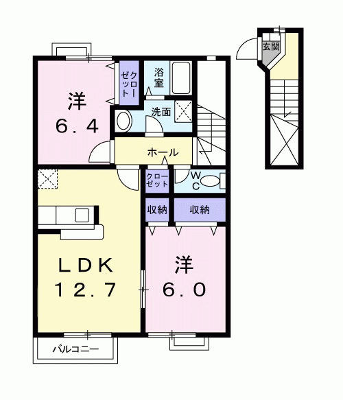 ケント・ハウスA(2LDK/2階)の間取り写真