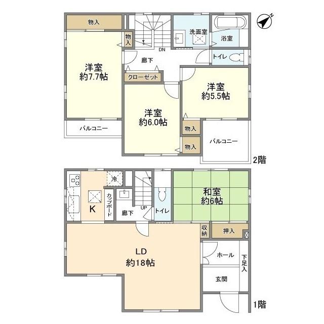 東武伊勢崎・大師線 獨協大学前駅 バス乗車時間：10分 原町二丁目入口バス停で下車 徒歩2分 2階建 築18年(4LDK)の間取り写真