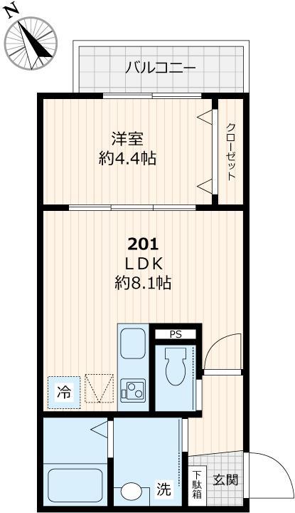 サングレイスⅢ(1LDK/2階)の間取り写真