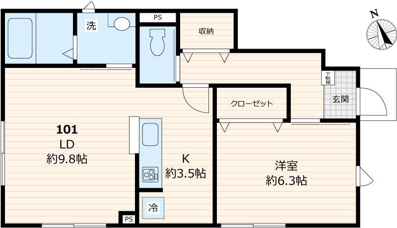 ルミエール光2(1LDK/1階)の間取り写真