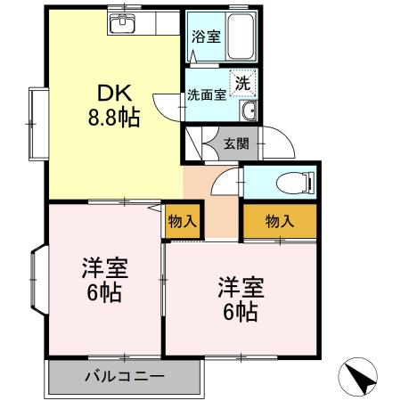ヴェルドミール(2DK/1階)の間取り写真