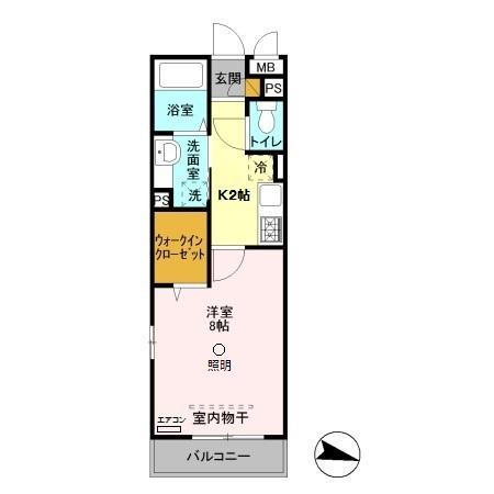 カーサ・セレーノ(1K/2階)の間取り写真