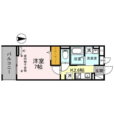 レーヴ・シェソワ(1K/2階)の間取り写真